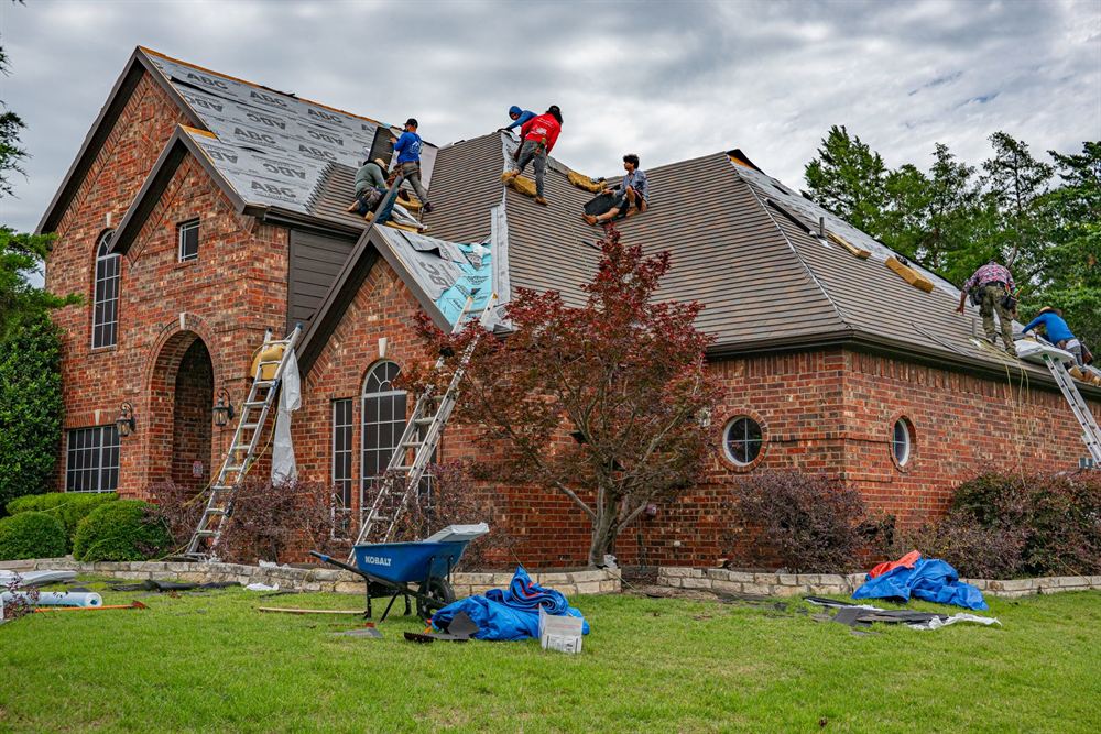 Crew working on a residential roof